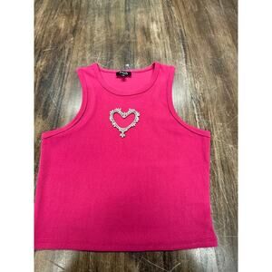 "Julia" Hot‎ PinkHeart Cut Out, Bling, Tank Top, Cropped, Size M, Sexy,